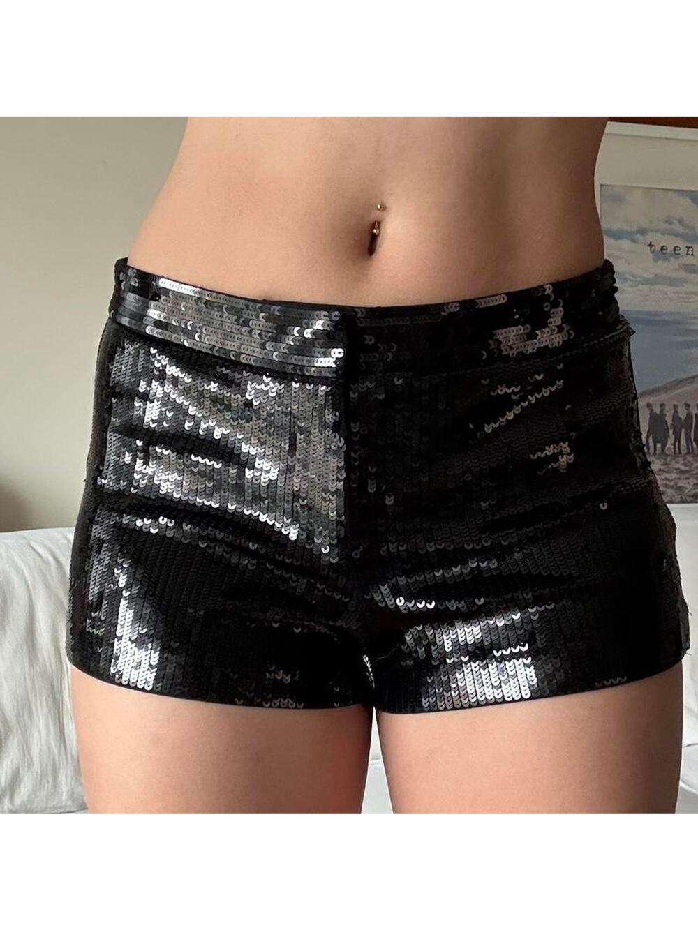 Black sequin micro mini shorts